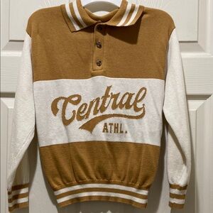Cotton On Brown and White Crewneck Top with Collegiate Style